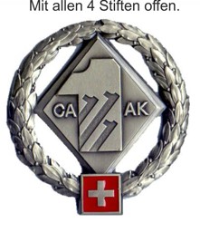 Image de Feldarmeekorps 1 Béret Emblem Schweizer Armee. Mit allen 4 Stiften offen. Auf Styropor aufgesteckt für den Versand.