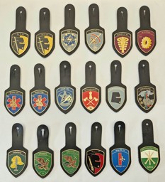 Image de Sammlung mit 18 verschiedenen Brusttaschenanhänger der Schweizer Armee