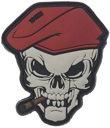 Bild von Smoking Skull Cigar Skull Red Beret PVC Rubber Patch