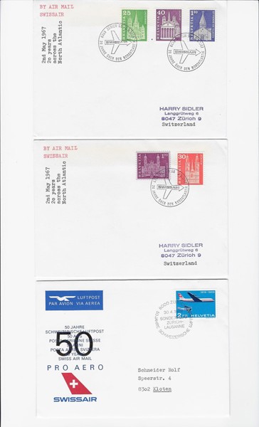 Image de Swissair Flugpost Brief 20 Jahre Nordatlantik und Swissair Brief Pro Aero, 3er Set