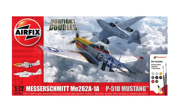 Bild von Airfix Dogfight Doubles Messerschmitt 262A gegen P-51 Mustang Luftkampf Komplettset Plastikmodellbausatz 1:72 Airfix