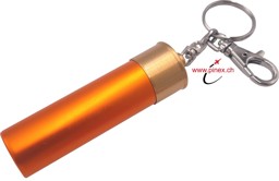 Bild von Pumpgun Schrot Patrone 12/70 Deko Munition Schlüsselanhänger Orange